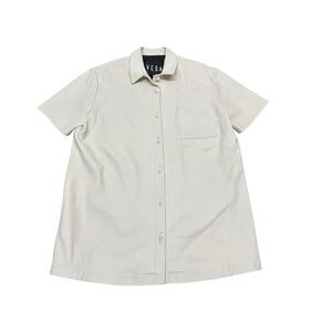 VEDA Leather Button-Up Shirt Womens Small Oversize Short Sleeve Cream Top